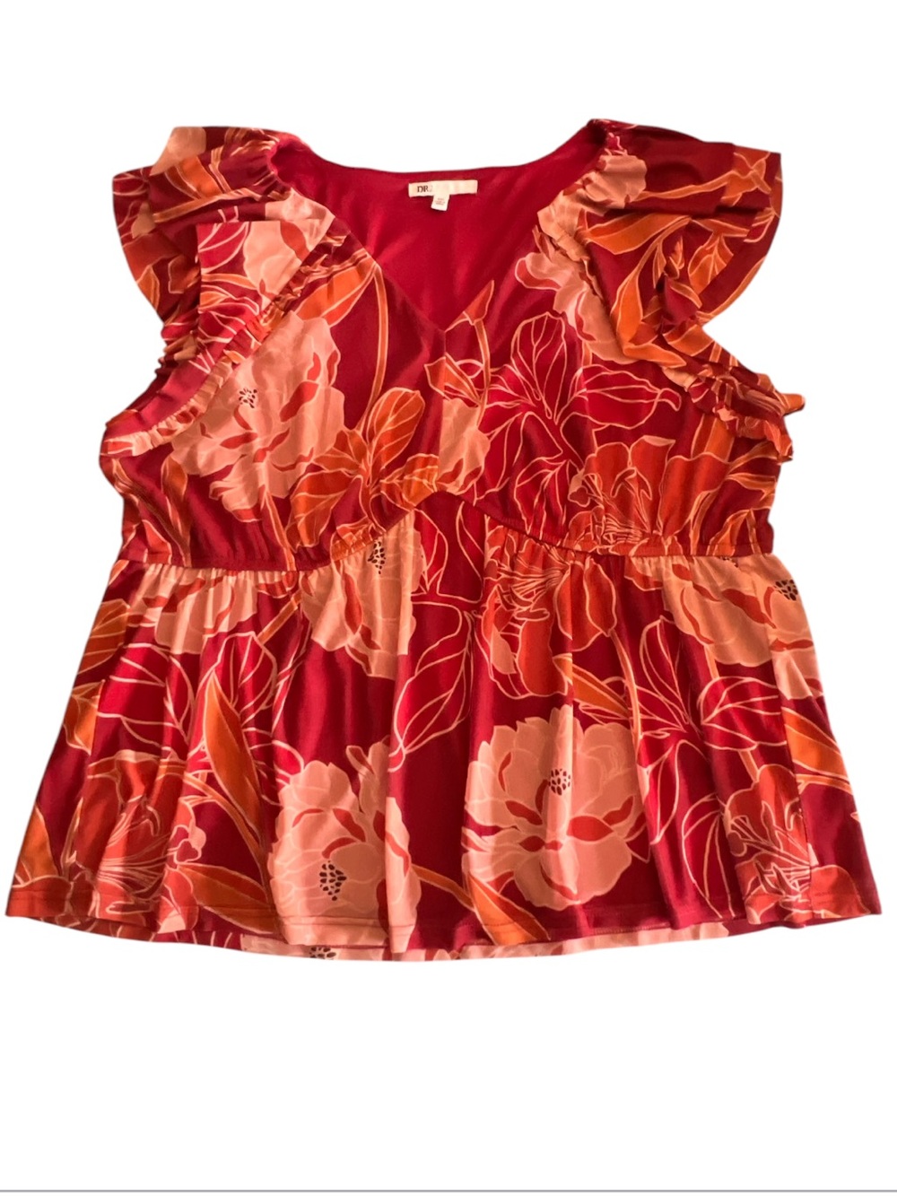 DR2 Floral Flutter Sleeve Peplum Top - Burnt Orange XL